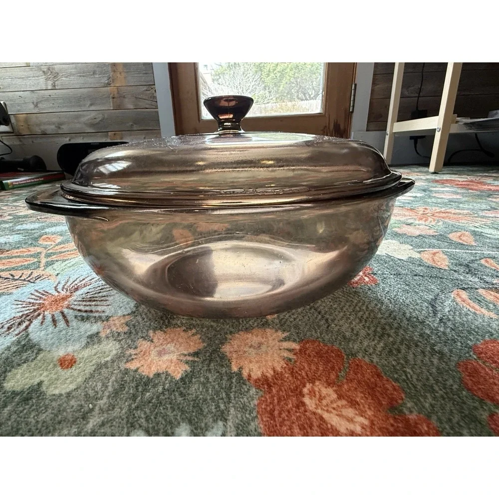 Vintage Pyrex 1.5 L Amber Glass Round‎ Casserole Baking Dish 024 With 624-C Lid